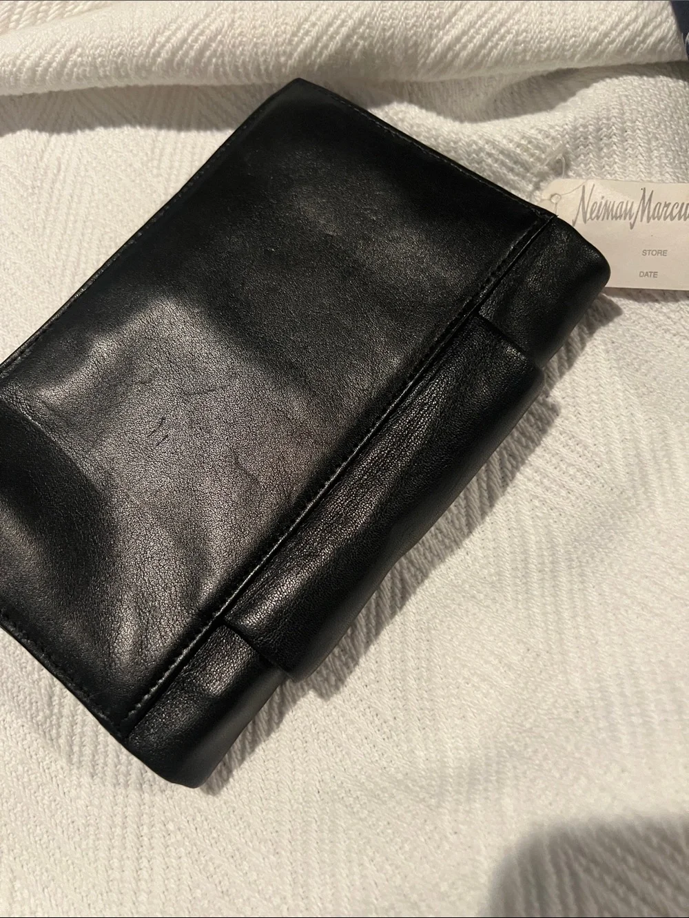 Heritage Black Leather Fold-Over Clutch with Gold Accent